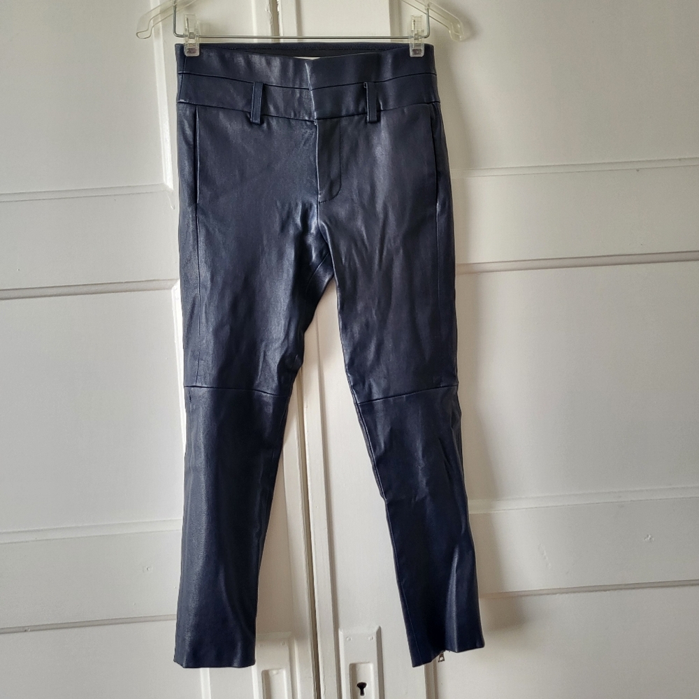 J Brand Los Angeles Sample Dark Blue Navy Leather Lambskin Skinny Pant Ankle Zip